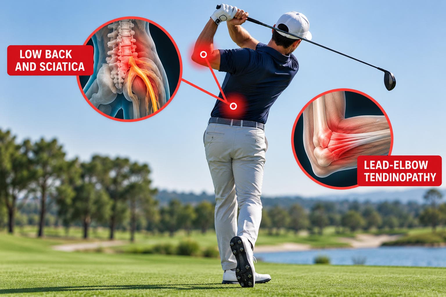 Golf Injuries: Low Back Pain, Sciatica and Lead-Elbow Tendinopathy